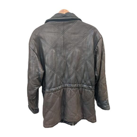 Andrew Marc Addition Mens Leather Jacket XS Brown Quilted Drawstring 90s - Picture 4 of 12